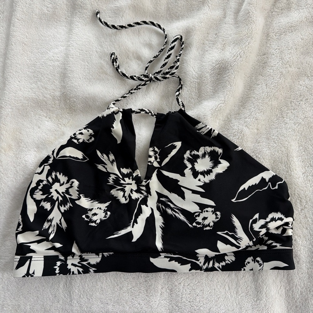 Athleta Black and White Floral Halter Swim Top